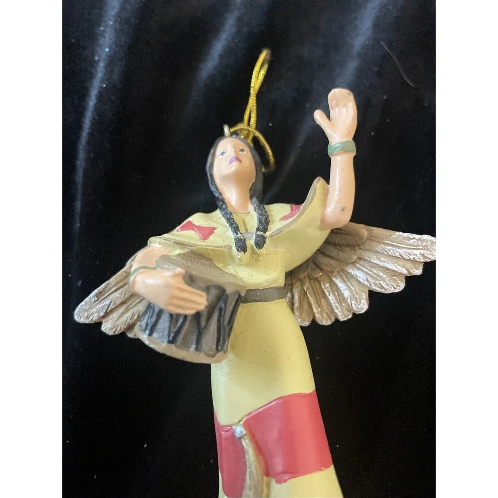 Native American Angel Ornament Pocahontas Sacagawea Christmas Drum Figurine